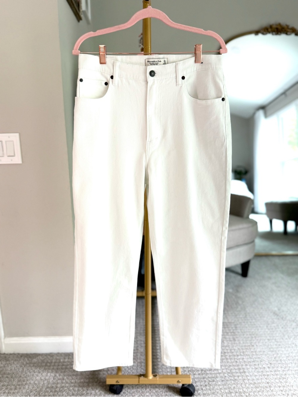 Abercrombie & Fitch Curve Love Ankle Straight Ultra High Rise Jean White Size 31 - Picture 3 of 8
